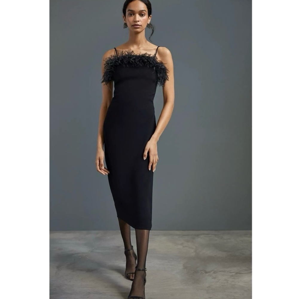 Elliatt Black Harley Midi Dress with Feather Detail Small